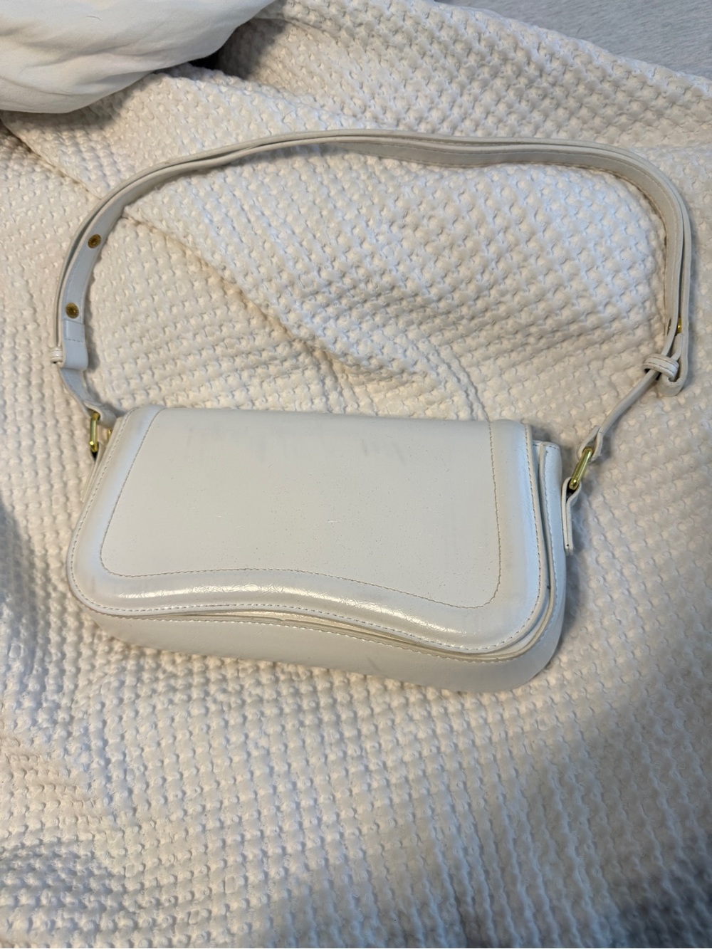 White Leather Shoulder Bag - Classic Women's Handbag